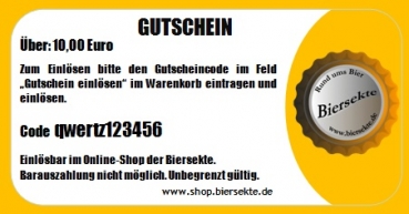 Gutschein über 10 Euro für den Biersekten-Online-Shop